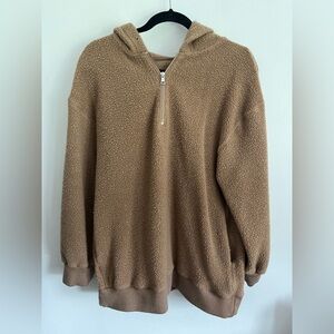 Aritzia Babaton Oversized Sherpa 1/4 Zip Wool Baggy Brown Sweater Top XS